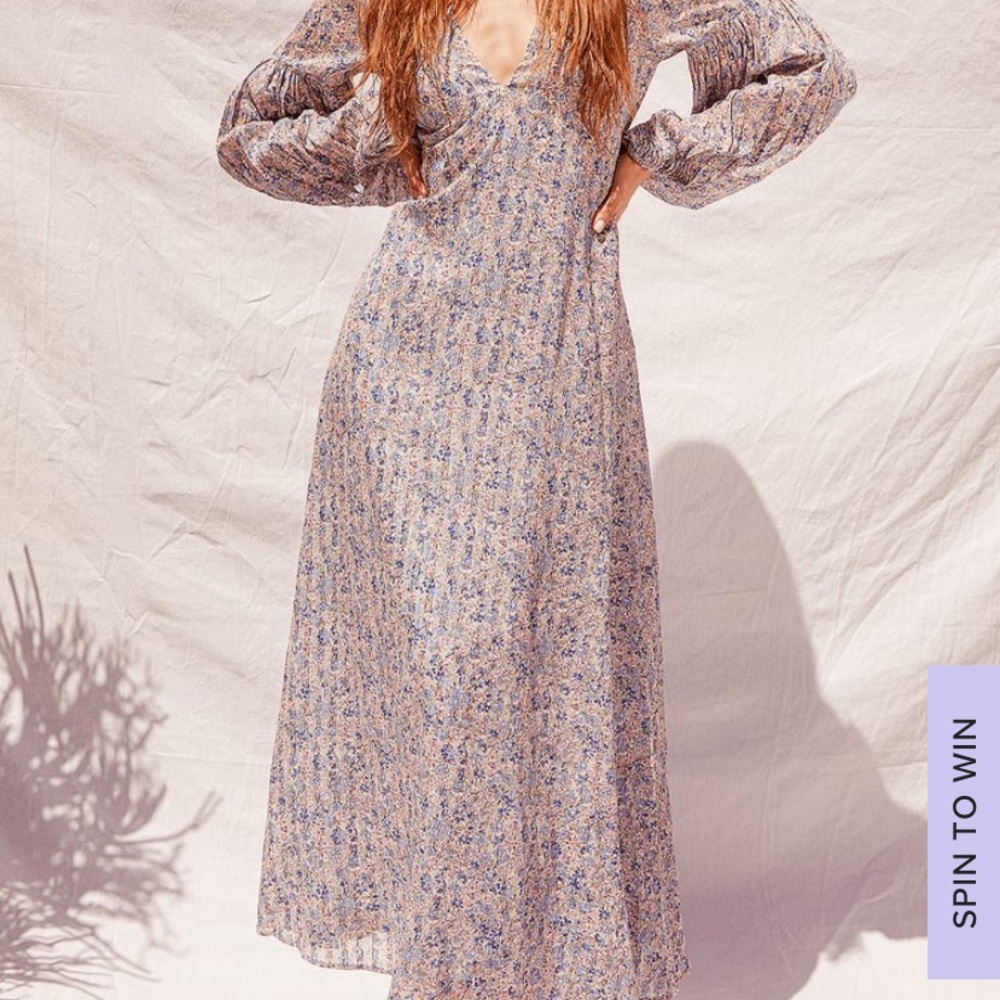 Floral Print Puff Sleeve Maxi Dress